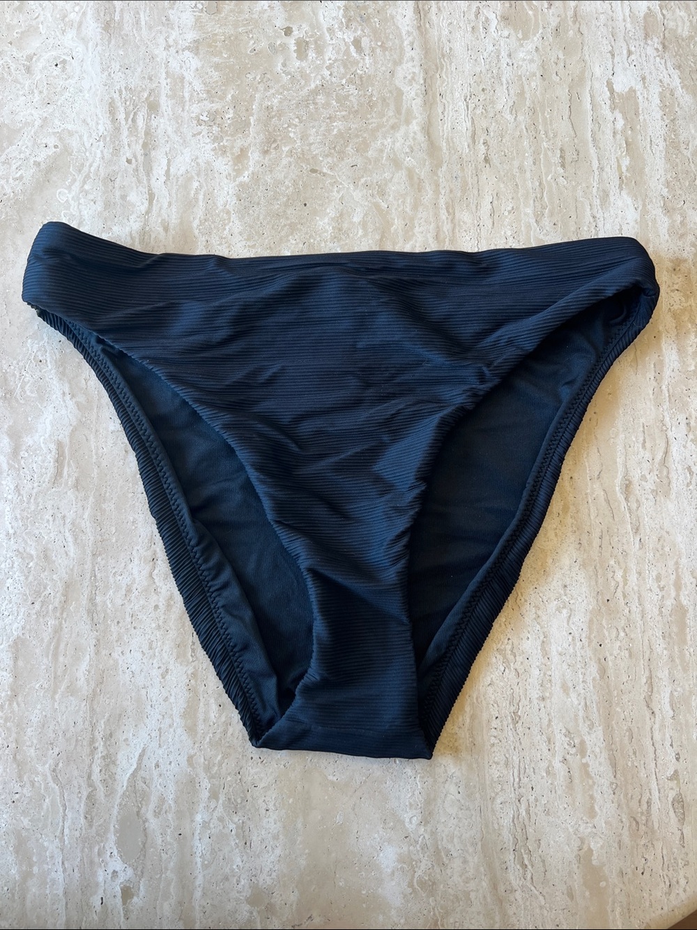 Classic Black Ribbed high waisted Bikini Bottom - Women's Swim
